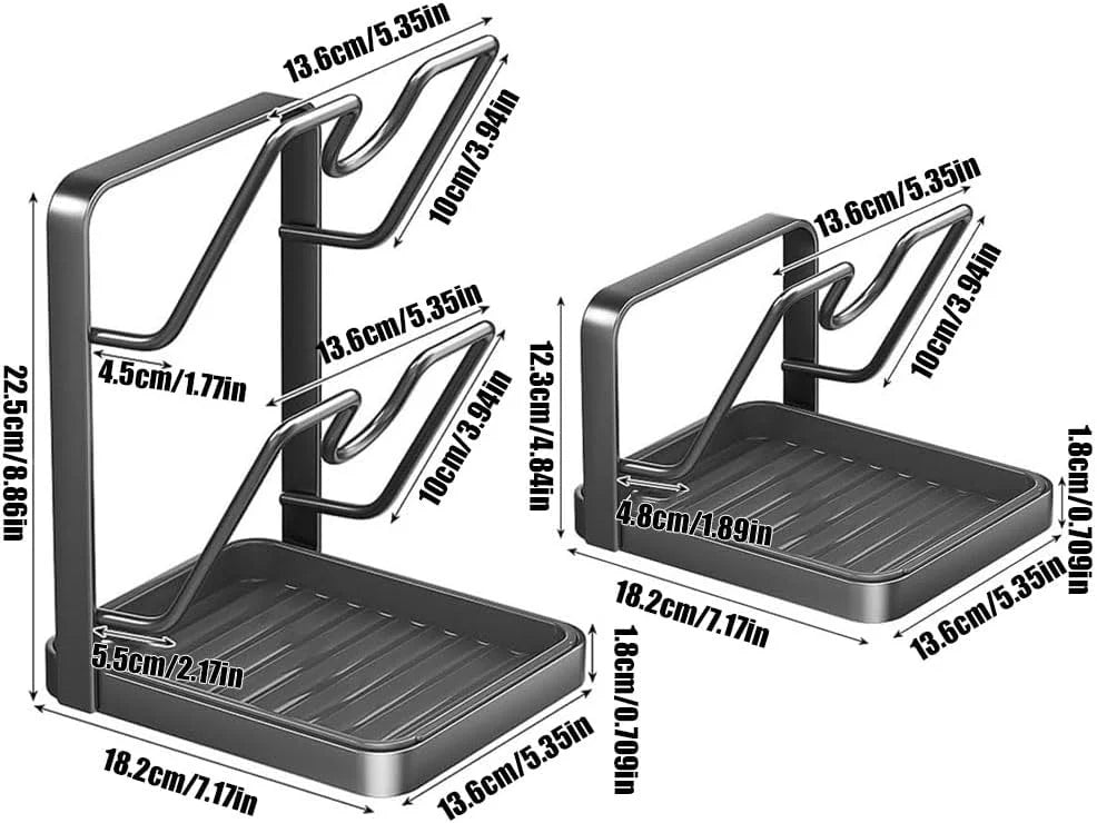 Stainless Steel Pot Lid Storage Rack with Removable Drip Tray J12427