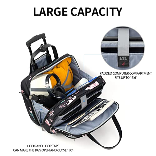 Rolling Laptop Bag with Wheel, 30L Roller Computer Bag, Floral P501