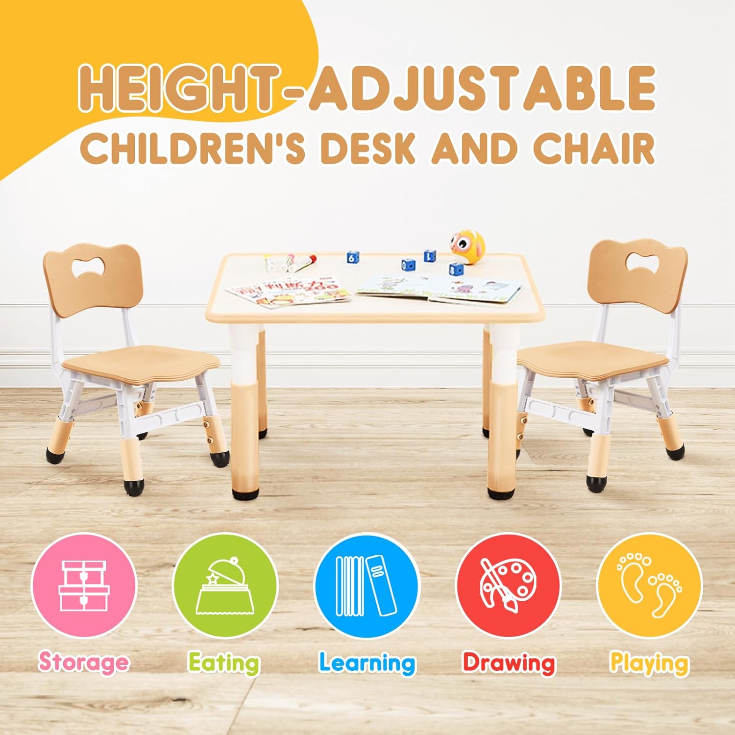 Kids table and chair set with 8 leg covers and 12 color pens U5961