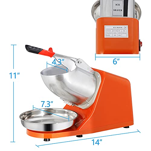 Orange Electric Ice Shaver Machine Ice Crusher, Stainless Steel Blade Snow Cone Maker, 143lbs/hr Shaved Ice Machine R999079