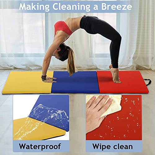 Blue Folding 6’x2’x2 Extra Thick Gymnastics Mat with Carrying Handles E727766