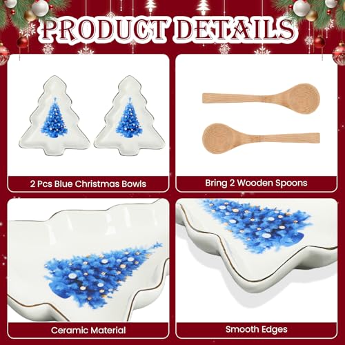 2 Pcs Christmas Dinner Platter Ceramic Serving Dishes with Wooden Spoon Serving Platters Bowl P7162