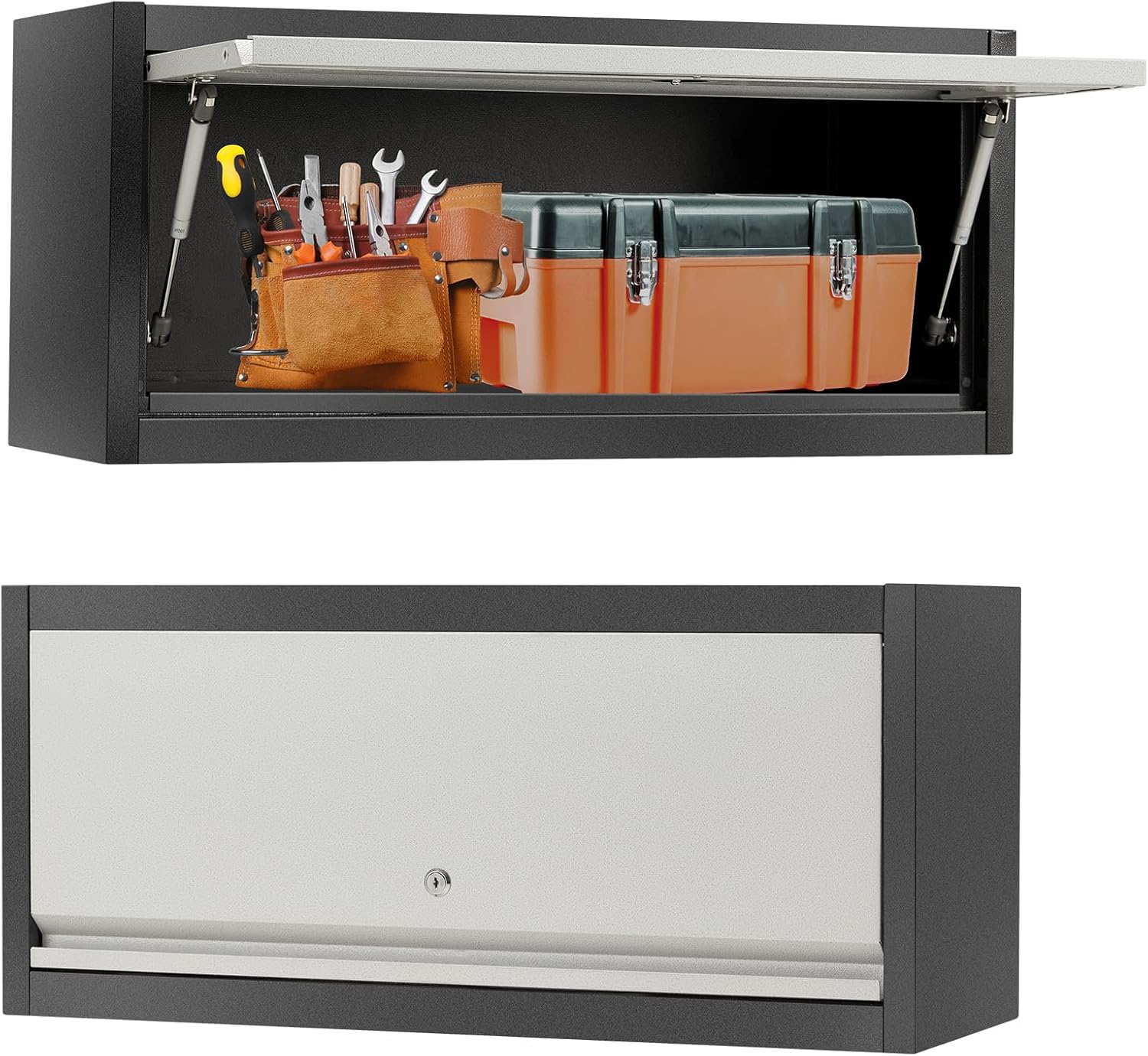 Black Metal Wall Mounted Locking Cabinet 30.31" W with Up-Flip Door N7232
