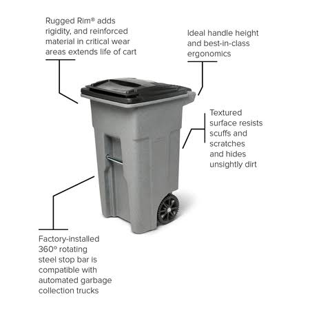 32 gal Black Trash Can with Attached Lid X833917