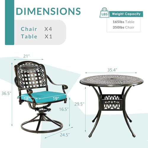 5-Piece Outdoor Cast Aluminum Patio Dining Set with 4 Cushions Swivel Rocker Chairs and Round Table S866688