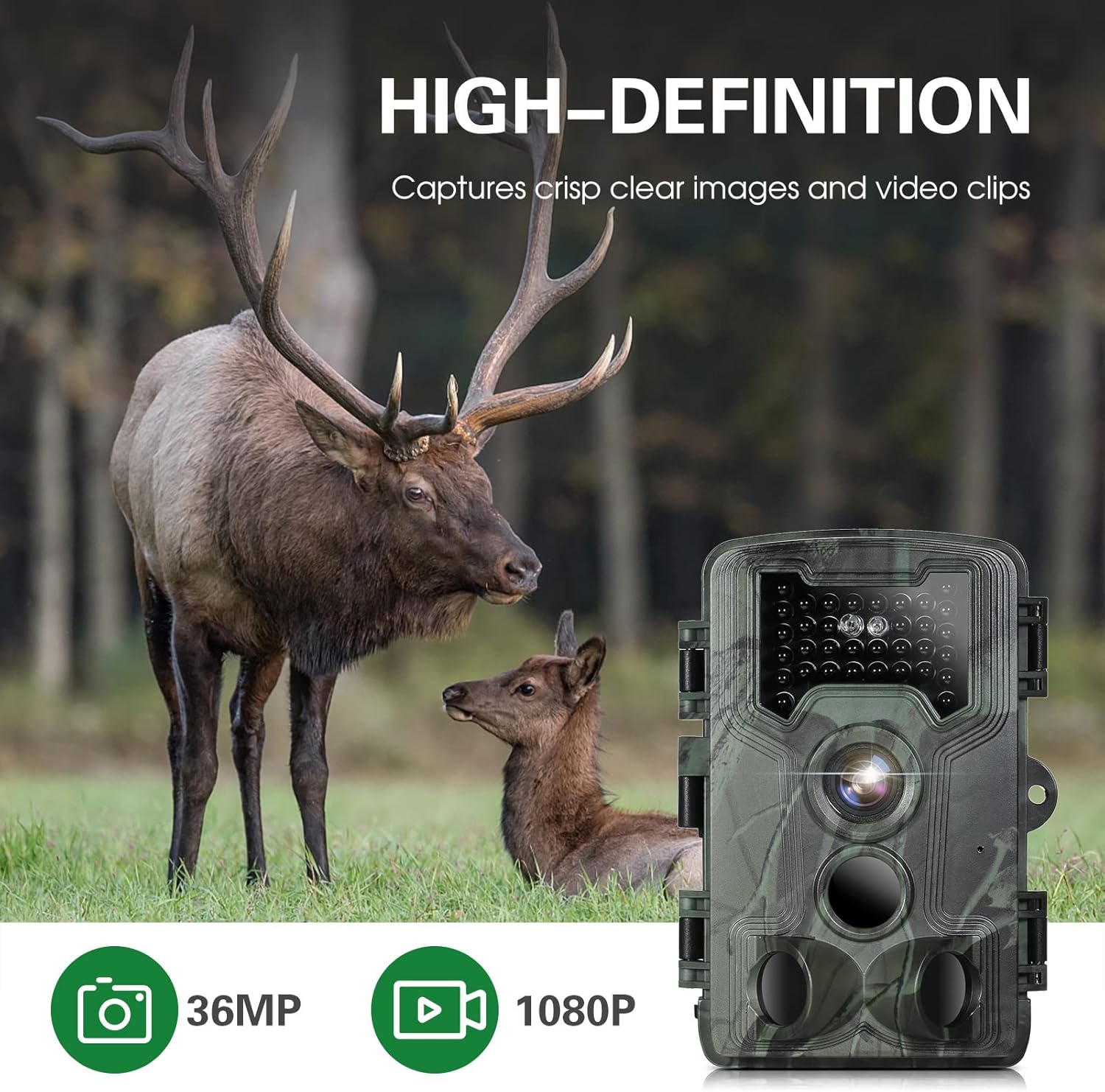 36MP 1080P Trail Camera with Night Vision IP66 Waterproof Motion Activated Infrared Hunting Camera T7885