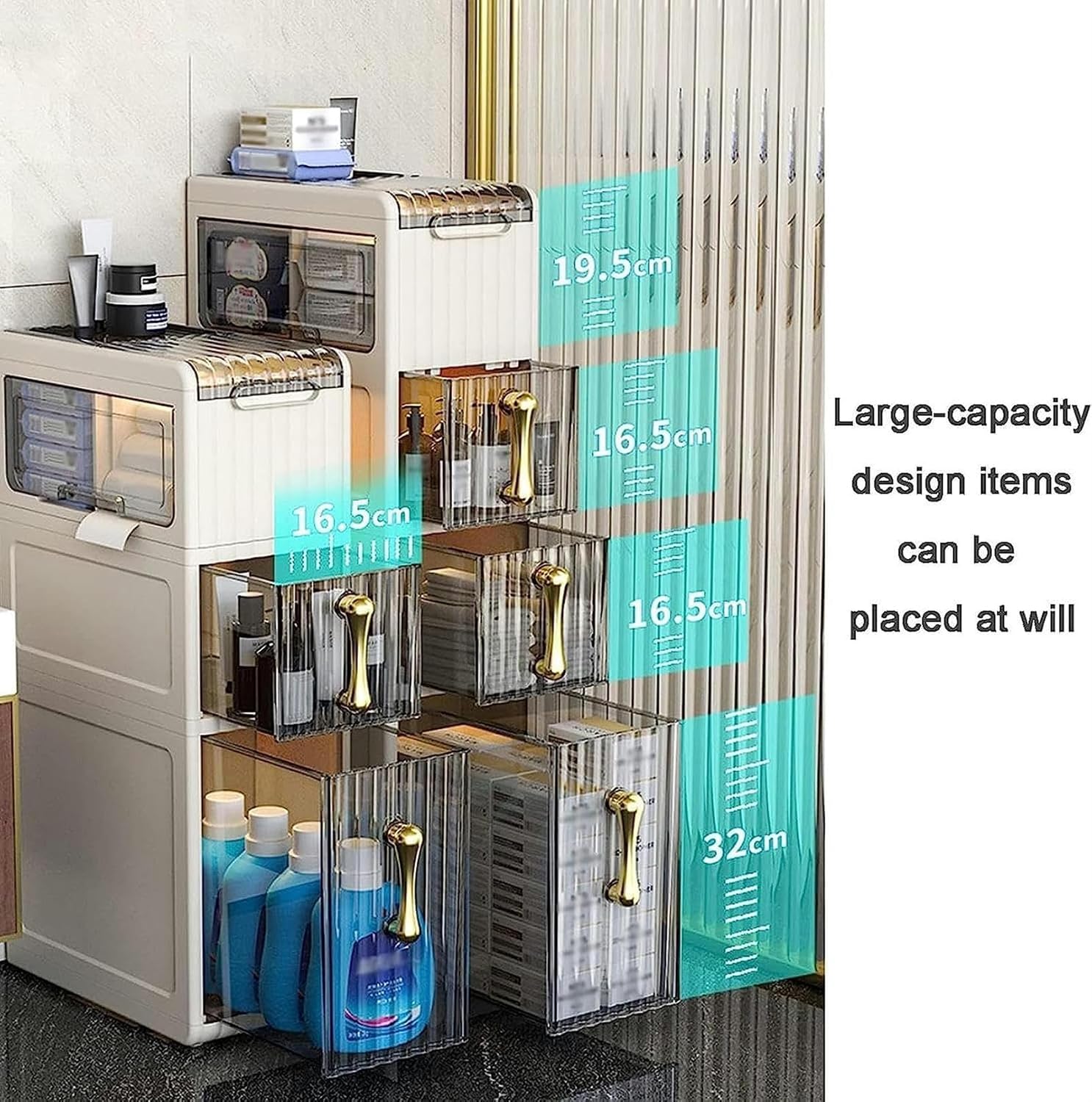 Narrow Bathroom Floor Storage Cabinet with Drawers and Wheels P868021