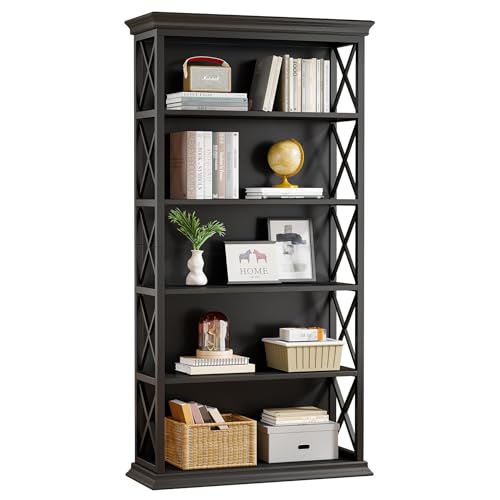 6-Tier 71 Inches Industrial Tall Bookcase, Brown and Black B792230