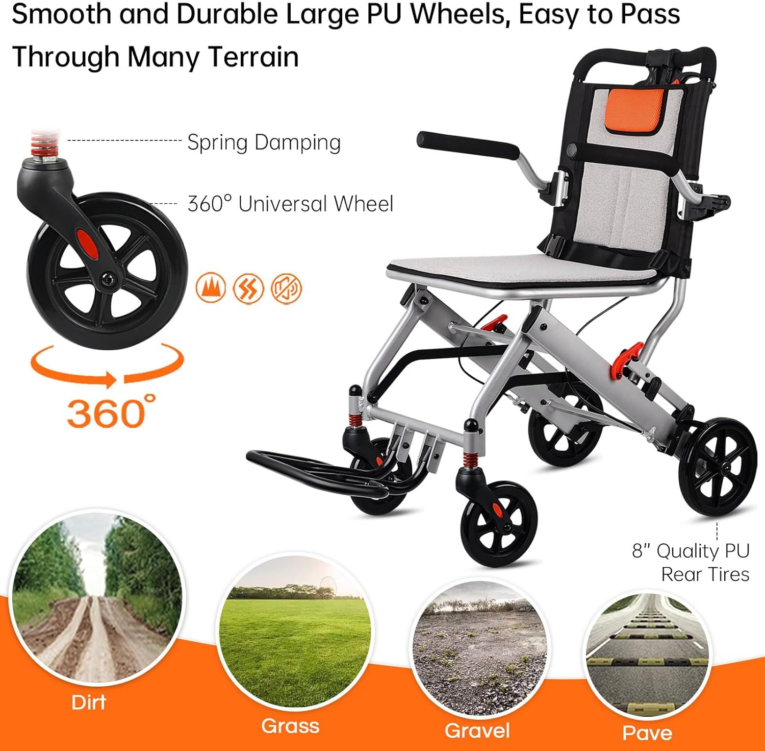 Lightweight Aluminum Folding Transport Wheelchair D305