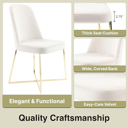 Ivory Velvet Accent Chairs Set of 2 with Gold Metal Legs M980