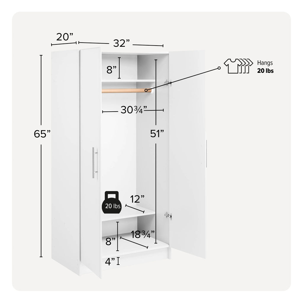 White Wardrobe Closet with Hanging Rail Z2575