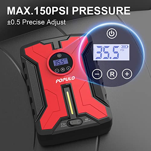 Dual-Power Cordless Tire Inflator Portable Air Compressor, 150PSI 12V Car DC Electric Air Pump with Digital Pressure Gauge Q30737