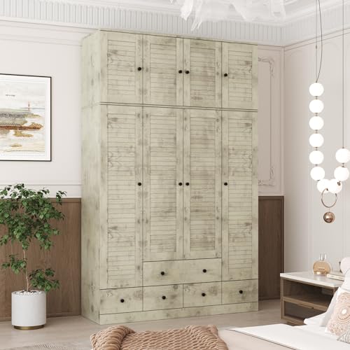Light Brown 10 Shelves 4 Drawers Wooden Wardrobe Armoire W4624