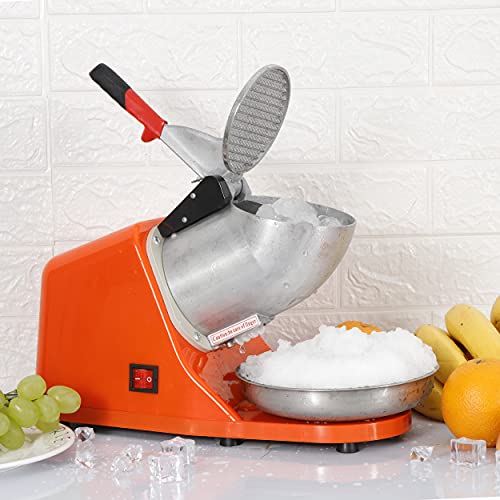 Orange Electric Ice Shaver Machine Ice Crusher, Stainless Steel Blade Snow Cone Maker, 143lbs/hr Shaved Ice Machine R999079