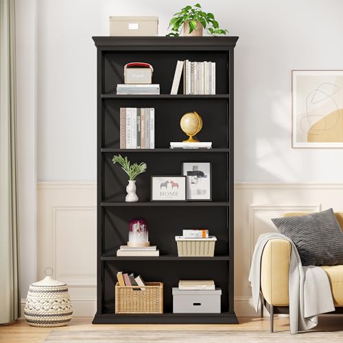 6-Tier 71 Inches Industrial Tall Bookcase, Brown and Black B792230