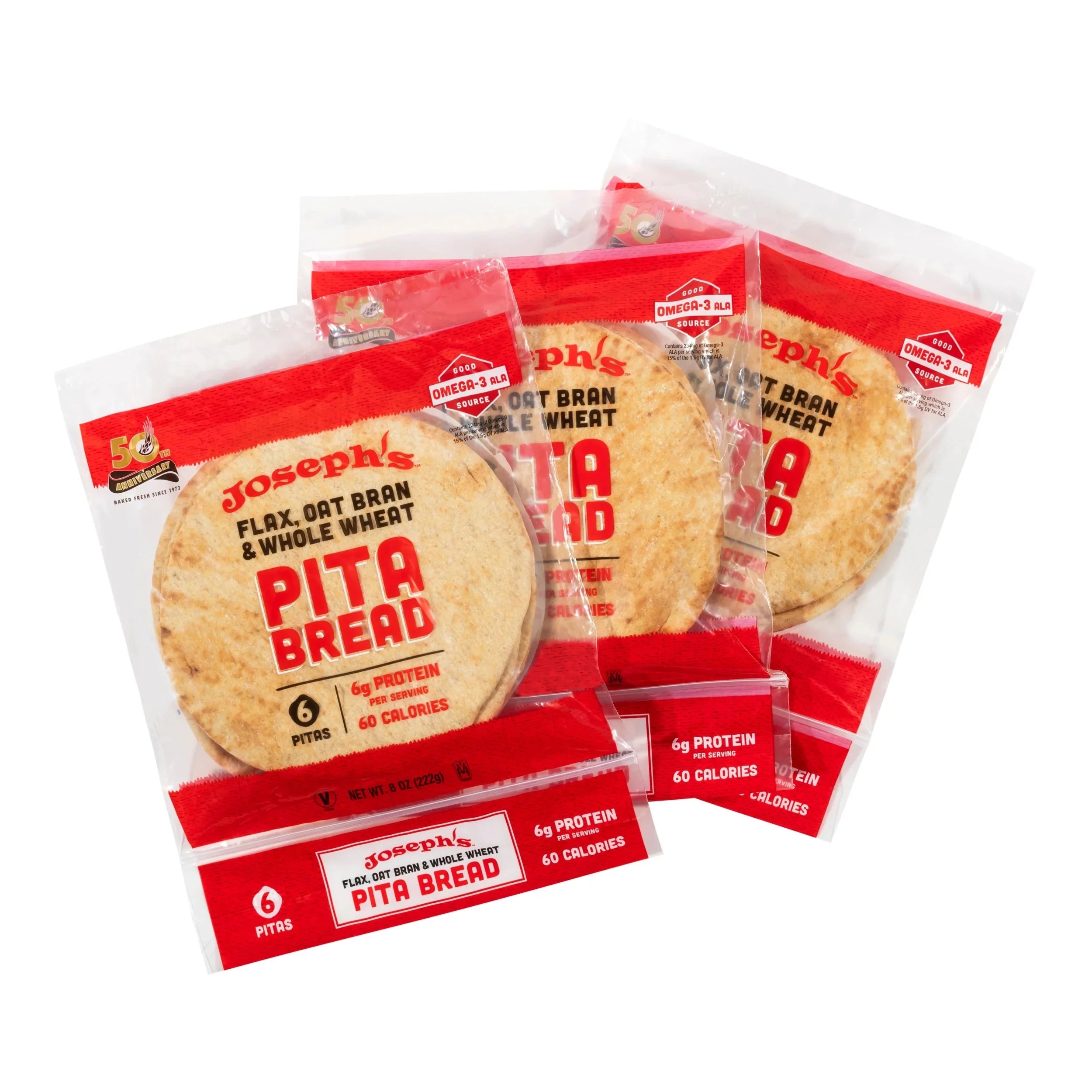 Low Net Carb Flax Pita Bread, 8 oz, 3 Pack, 18 Count F143