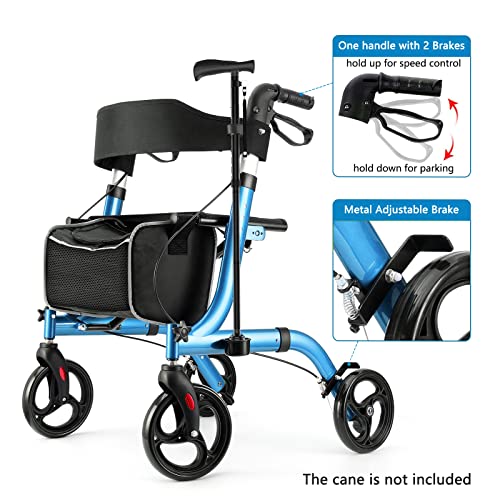 Champagne Lightweight Aluminium Folding Rollator Walker with Seat and 8-inch Wheels C2427