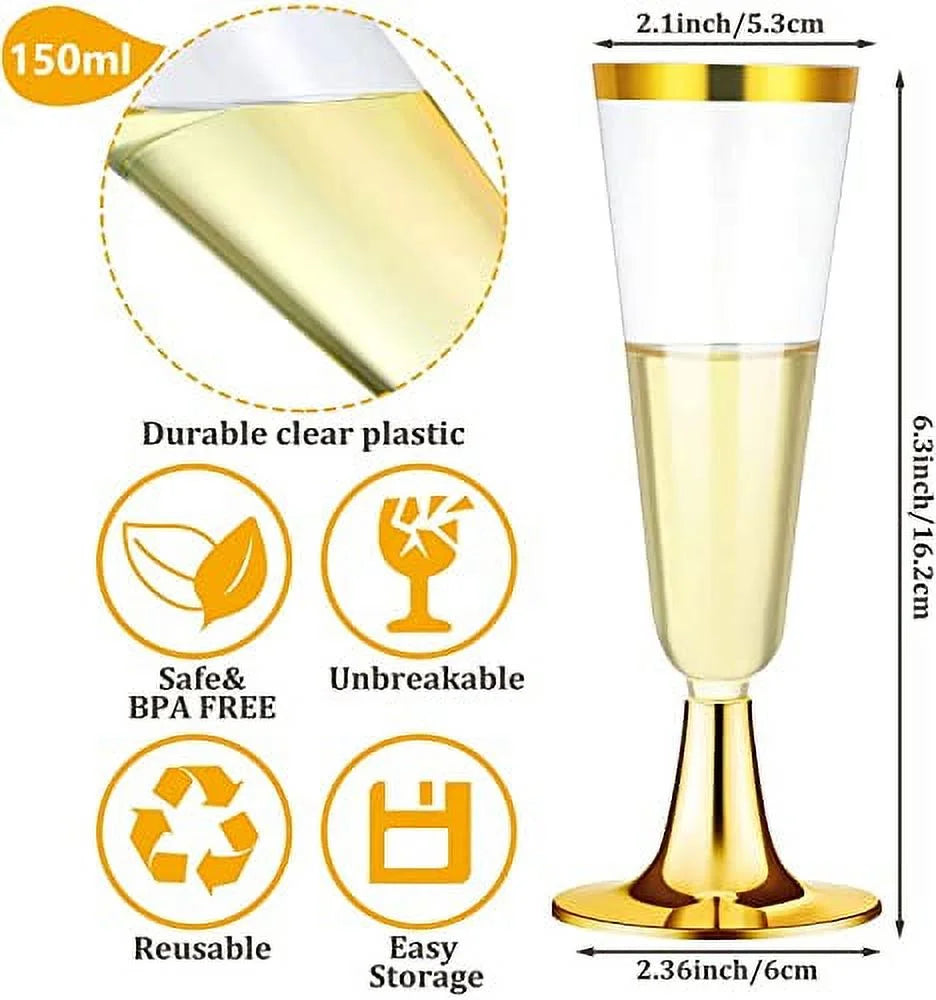 30 Pcs 150ml Gold Plastic Champagne Flutes S369