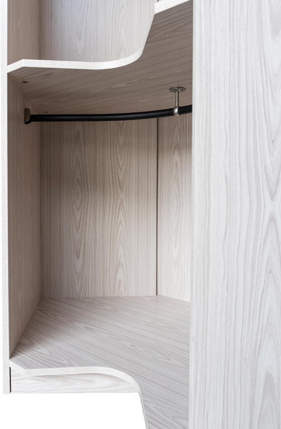 Natural Open Style Wooden Corner Wardrobe Closet with 2 Hanging Rails and Shelves J754274