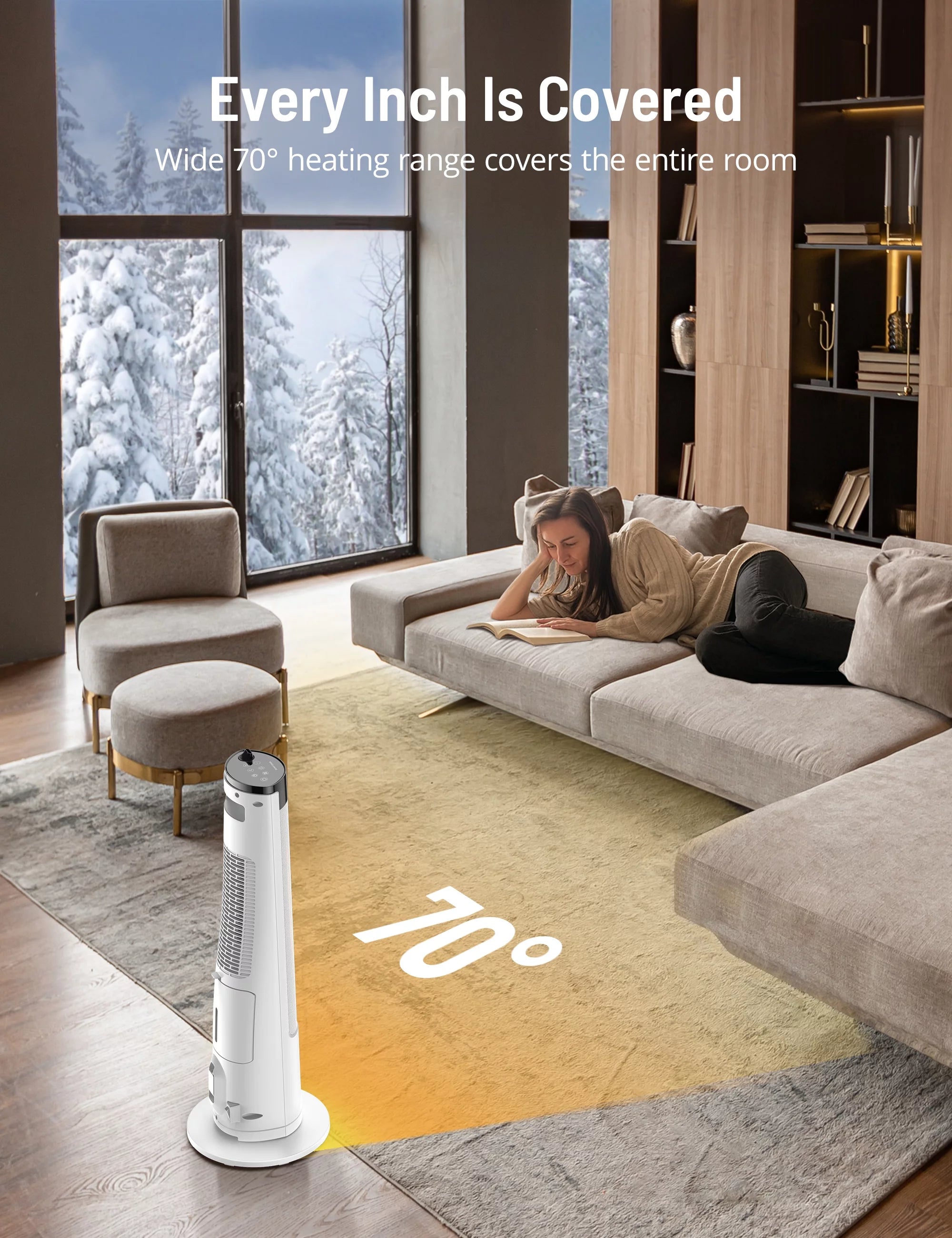 2-in-1 Tower Space Heater with Adjustable Thermostat, 3 Heat Levels, Mist, 1L Water Tank, 12H Timer M8010