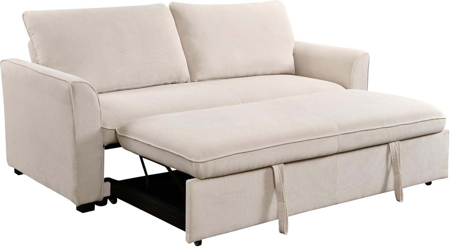Beige Fabric Convertible Sleeper Sofa with Pull out Bed E31101