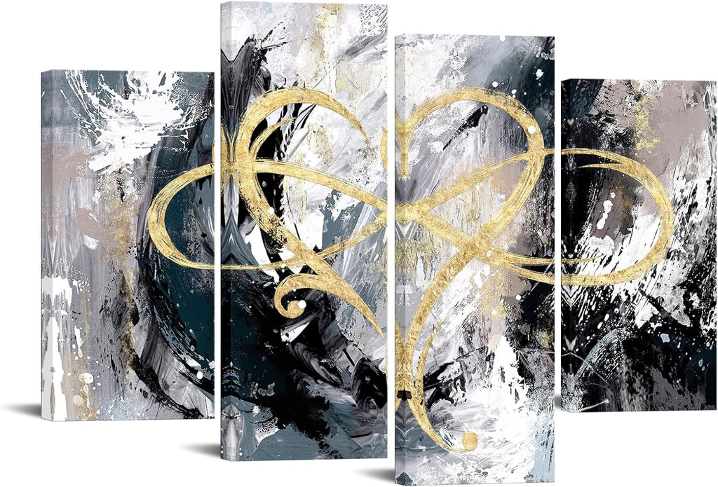 4 Panel Grey and Gold Canvas Wall Art M68040
