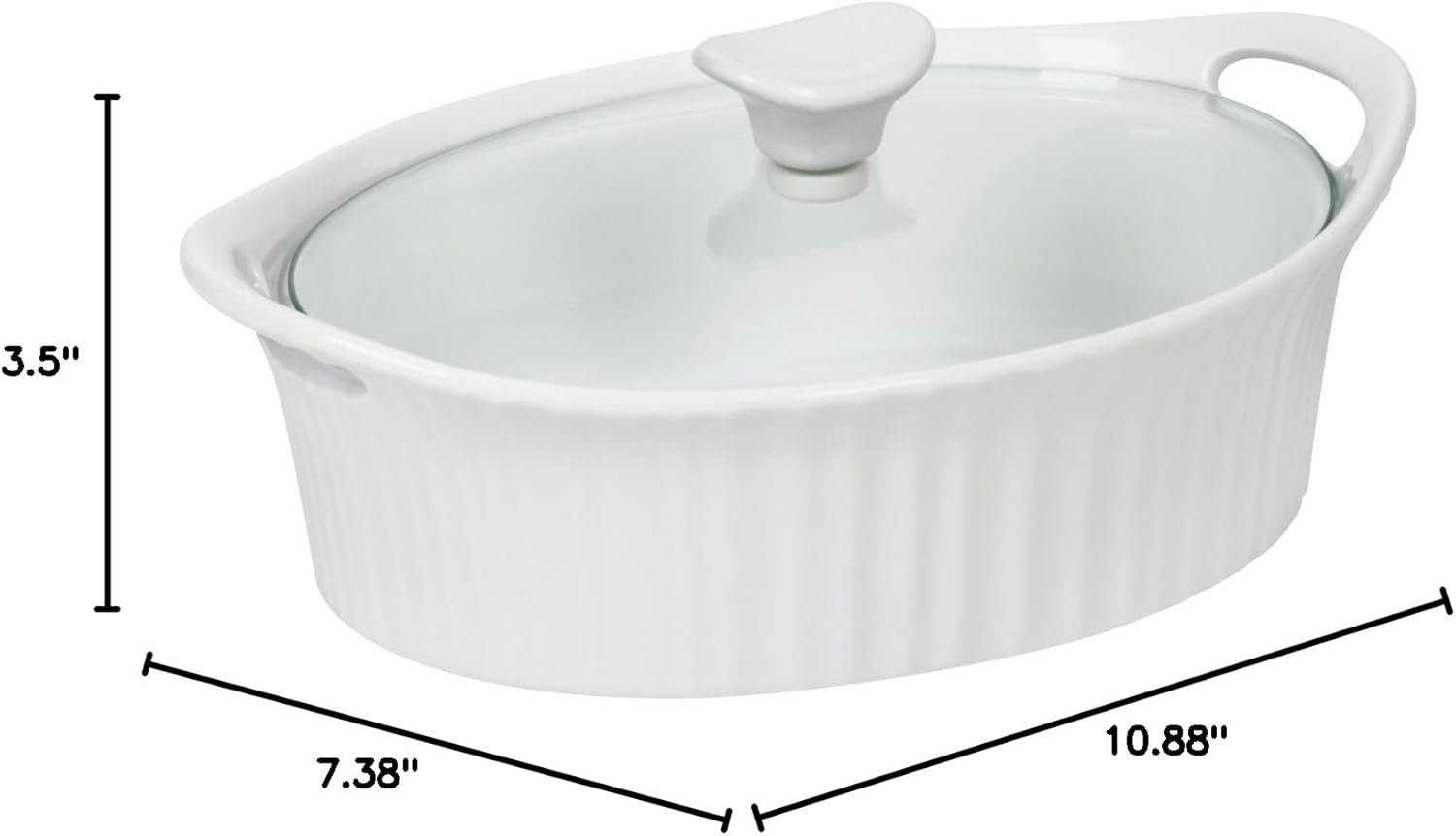 French White Oval Casserole with Glass Cover, 1.5-Quart W614