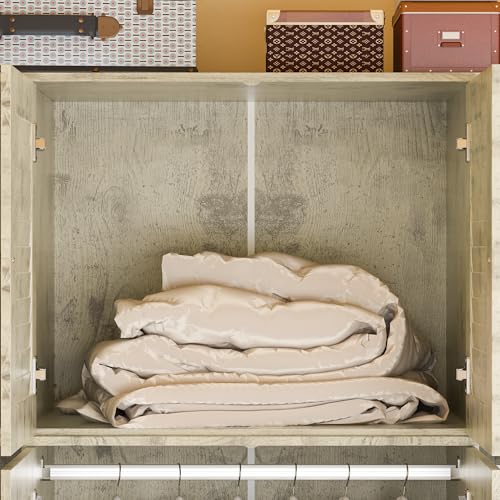 Light Brown 10 Shelves 4 Drawers Wooden Wardrobe Armoire W4624