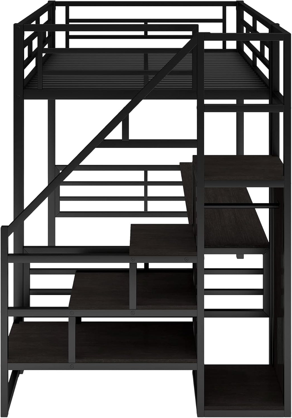 Black Full Size Metal Loft Bed with Desk and Wardrobe P72499