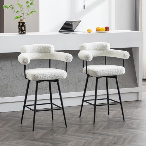 Beige Fabric Swivel Counter Stools Set of 2 with Metal Leg K999067