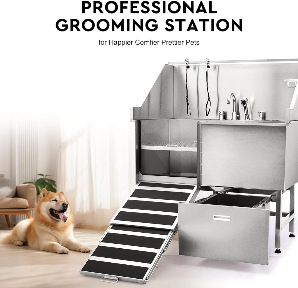 50 in. Stainless Steel Dog Grooming Tub with Ramp F677