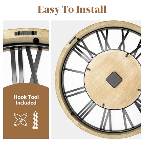 24 in Round Carved Wooden Wall Clock K4088