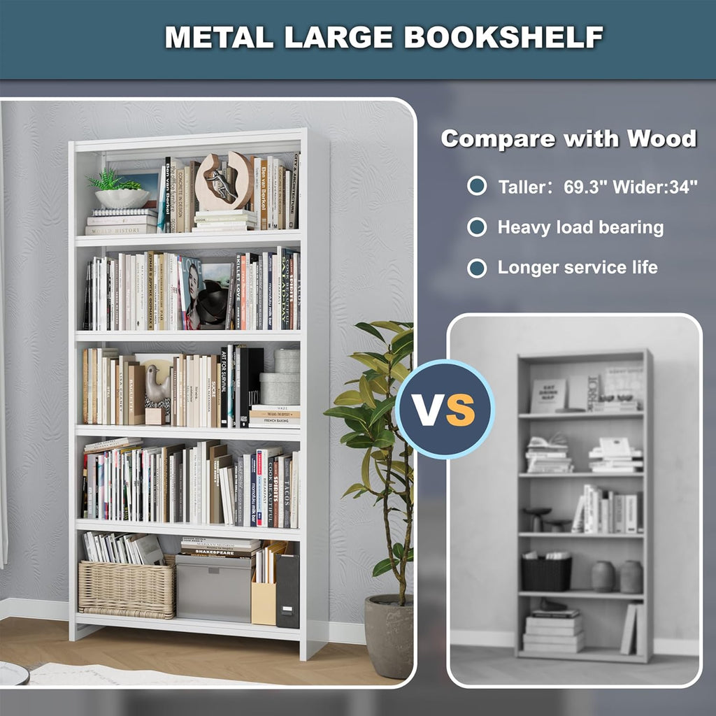 White 5 Tier Metal Bookcase G76952