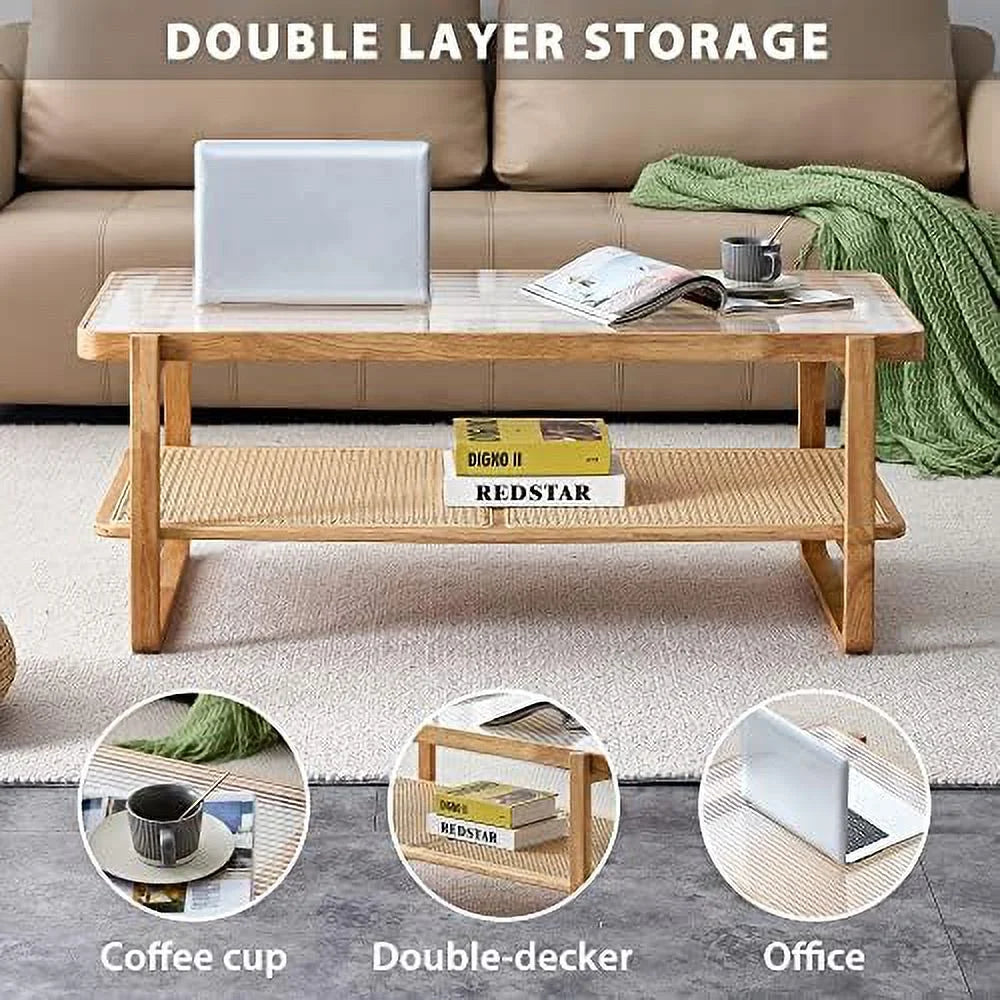 Rattan Coffee Table with Glass Top N61578