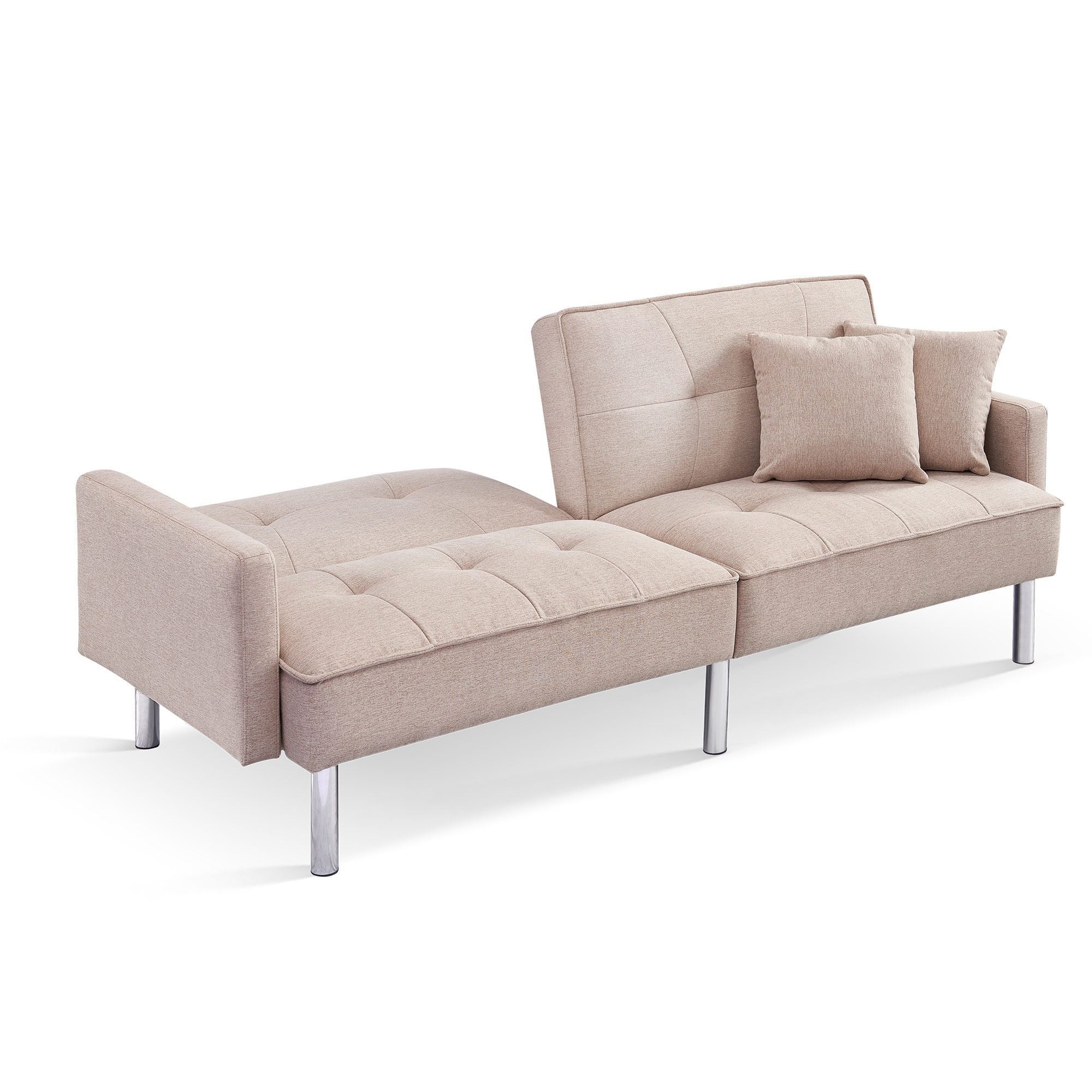 84.6 in. Extra Long Tufted Beige Fabric Futon Adjustable Sofa Bed I7373