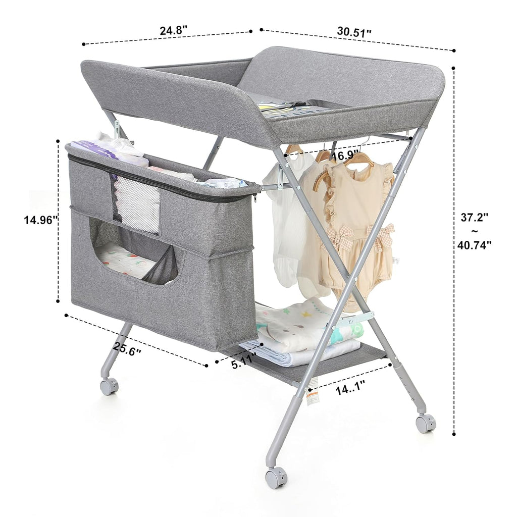 Light Grey Portable Foldable Baby Changing Station with Adjustable Height B888227