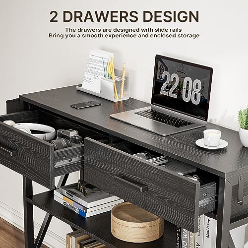 Black Console Table with 2 Drawers and 3 Tier Storage Shelves K977925