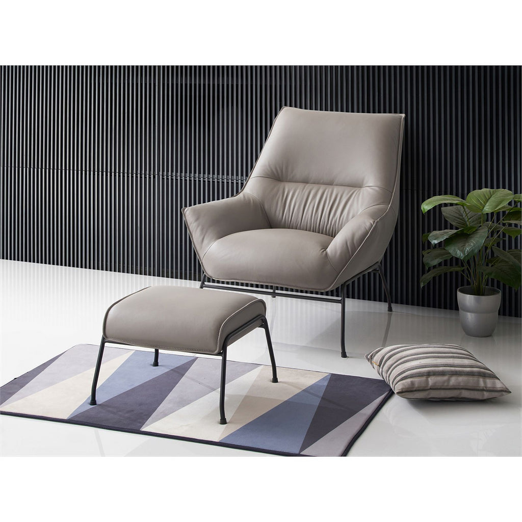 Khaki Upholstered Leather Accent Chair and Ottoman W796