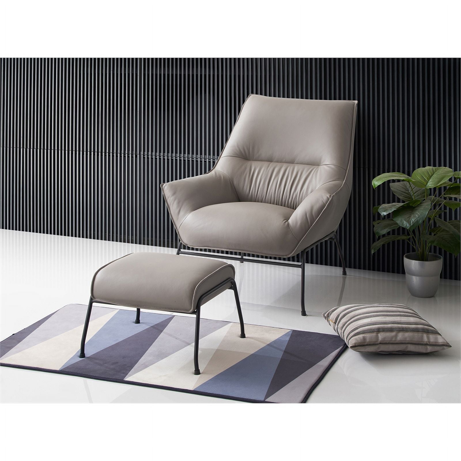 Khaki Upholstered Leather Accent Chair and Ottoman W796