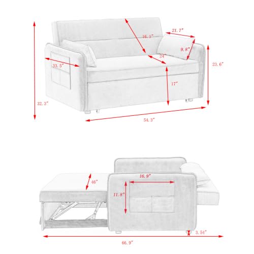 Pink Velvet Sleeper Sofa Couch Bed with Two Pillows Q18078