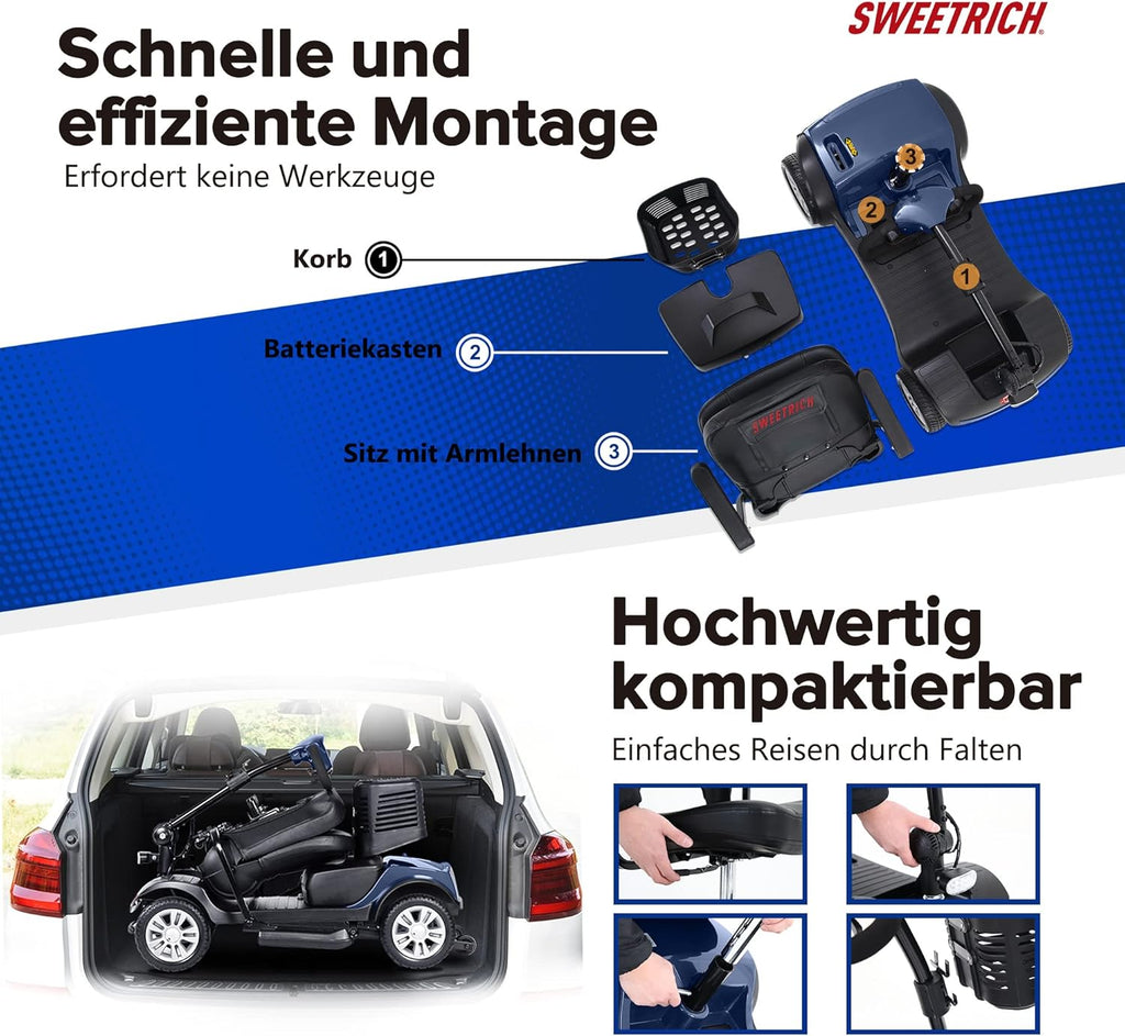 Compact Electric Mobility Scooter with Lead-Acid Battery and Leather Seat-Blue W487244
