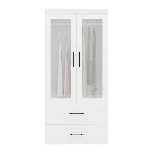 White 3 Door Armoire Wardrobe Closet with Mirror and 2 Drawers D291332