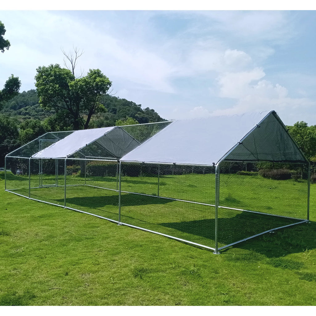 Large Chicken Run Coop 10x26ft Metal Hen House Poultry Cage M5459