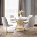 Ivory Velvet Accent Chairs Set of 2 with Gold Metal Legs M980
