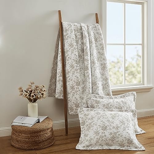 Queen Quilt Set, Reversible Floral Cotton Bedding with Matching Shams T74514