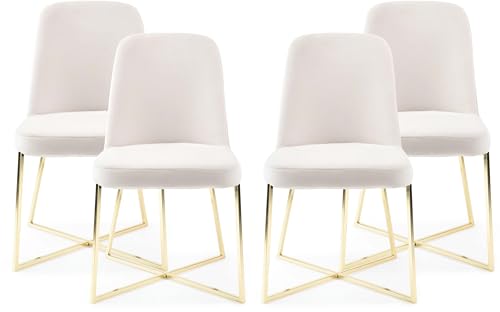 Ivory Velvet Accent Chairs Set of 2 with Gold Metal Legs M980