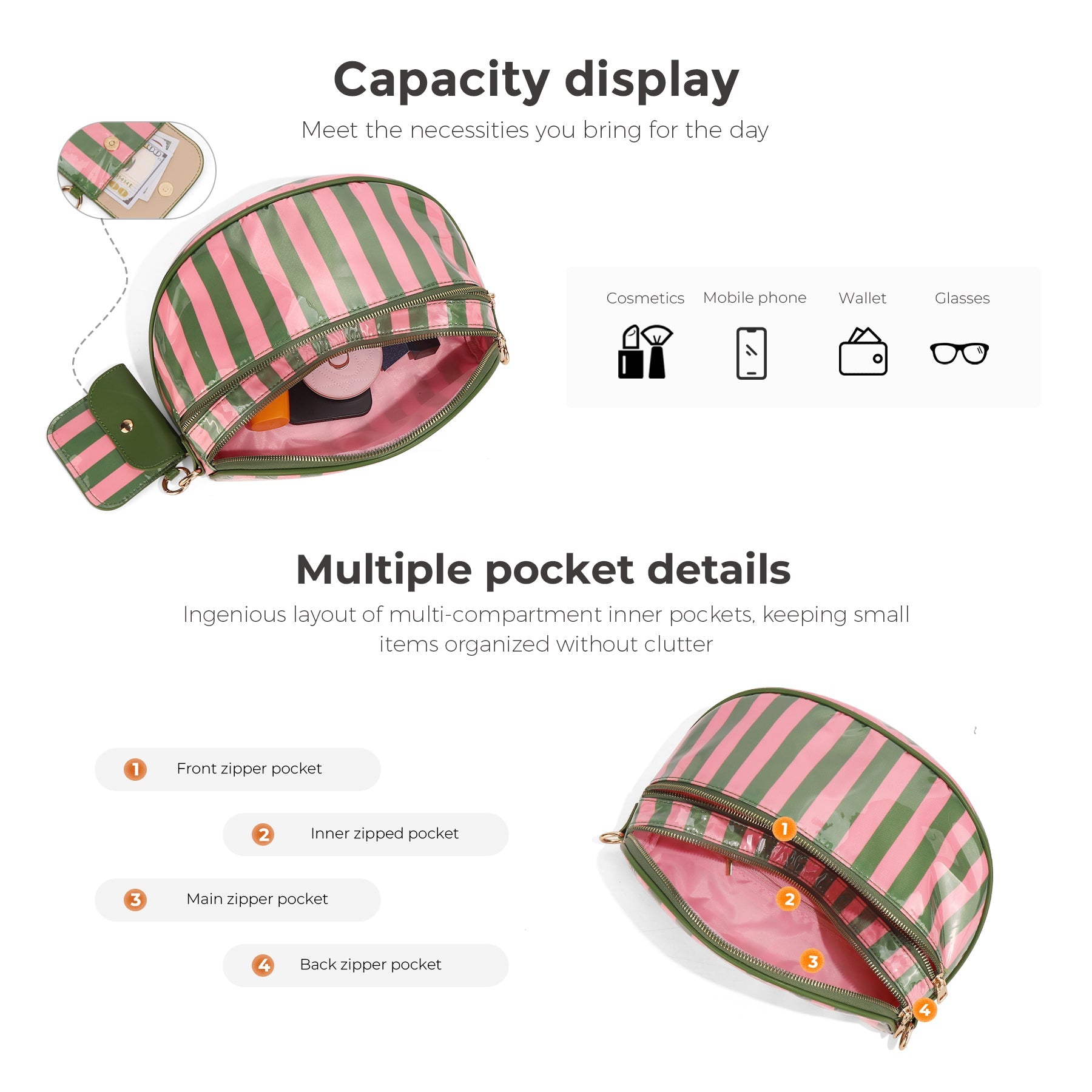 Ounamei Solid Color Crossbody Bum Bag for Women Vegan Leather Large Capacity Belt Bag for Moms & Everyday Travel