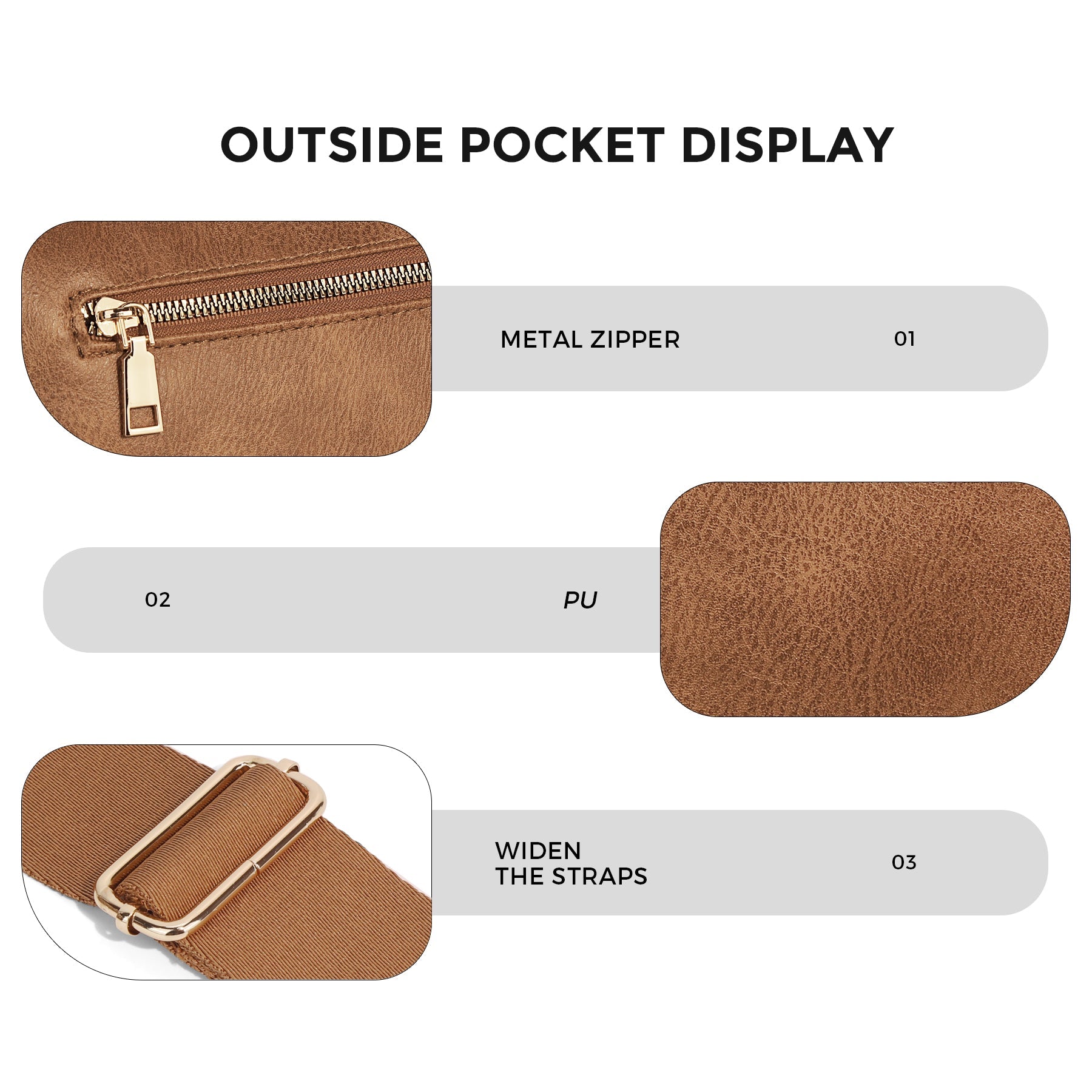 Ounamei Vegan Leather Crossbody Bum Bag for Women with Mini Pouch