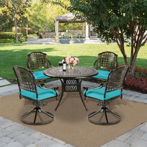 5-Piece Outdoor Cast Aluminum Patio Dining Set with 4 Cushions Swivel Rocker Chairs and Round Table S866688