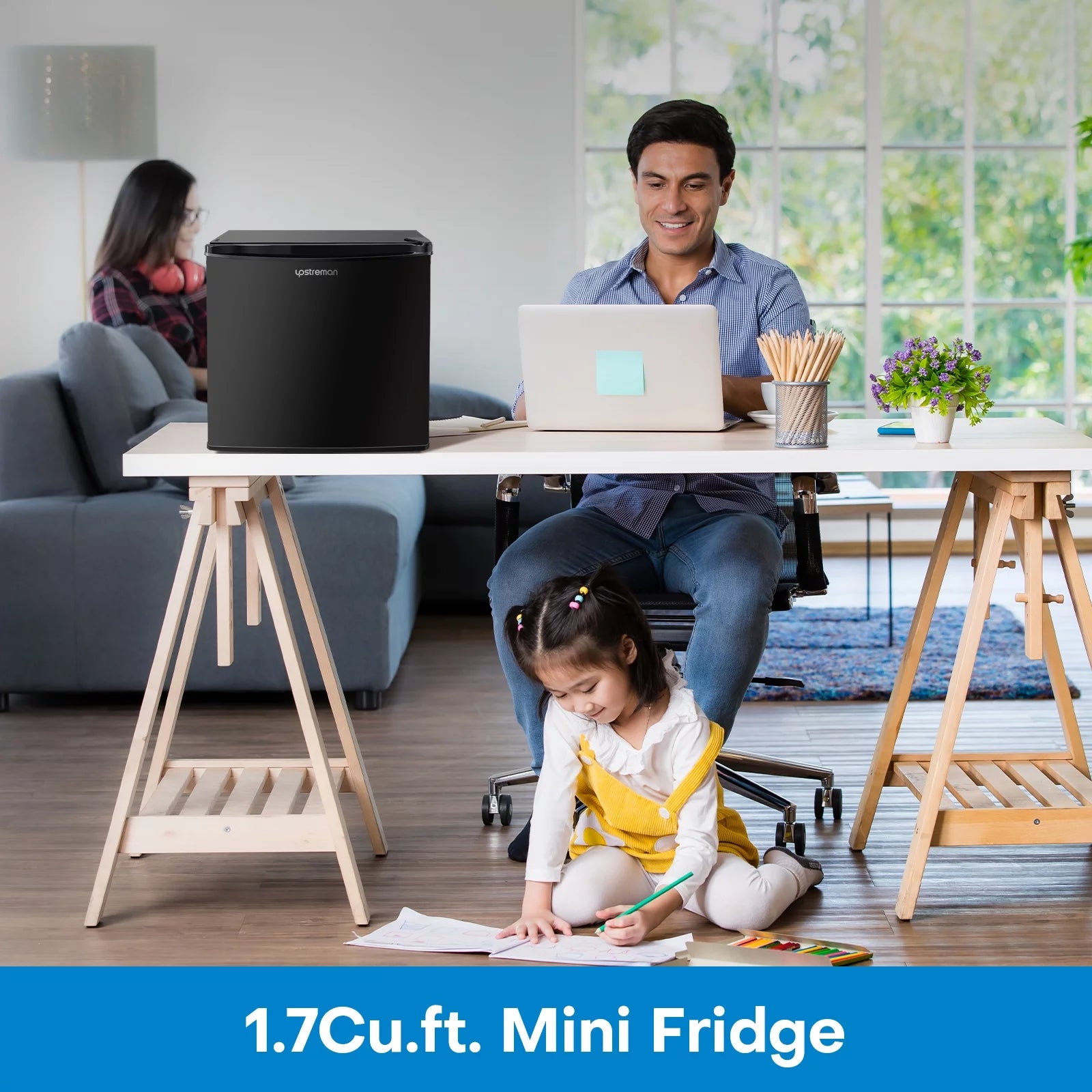 1.7 Cu.ft Mini Fridge with Freezer, Single Door Compact Refrigerator Black U29836